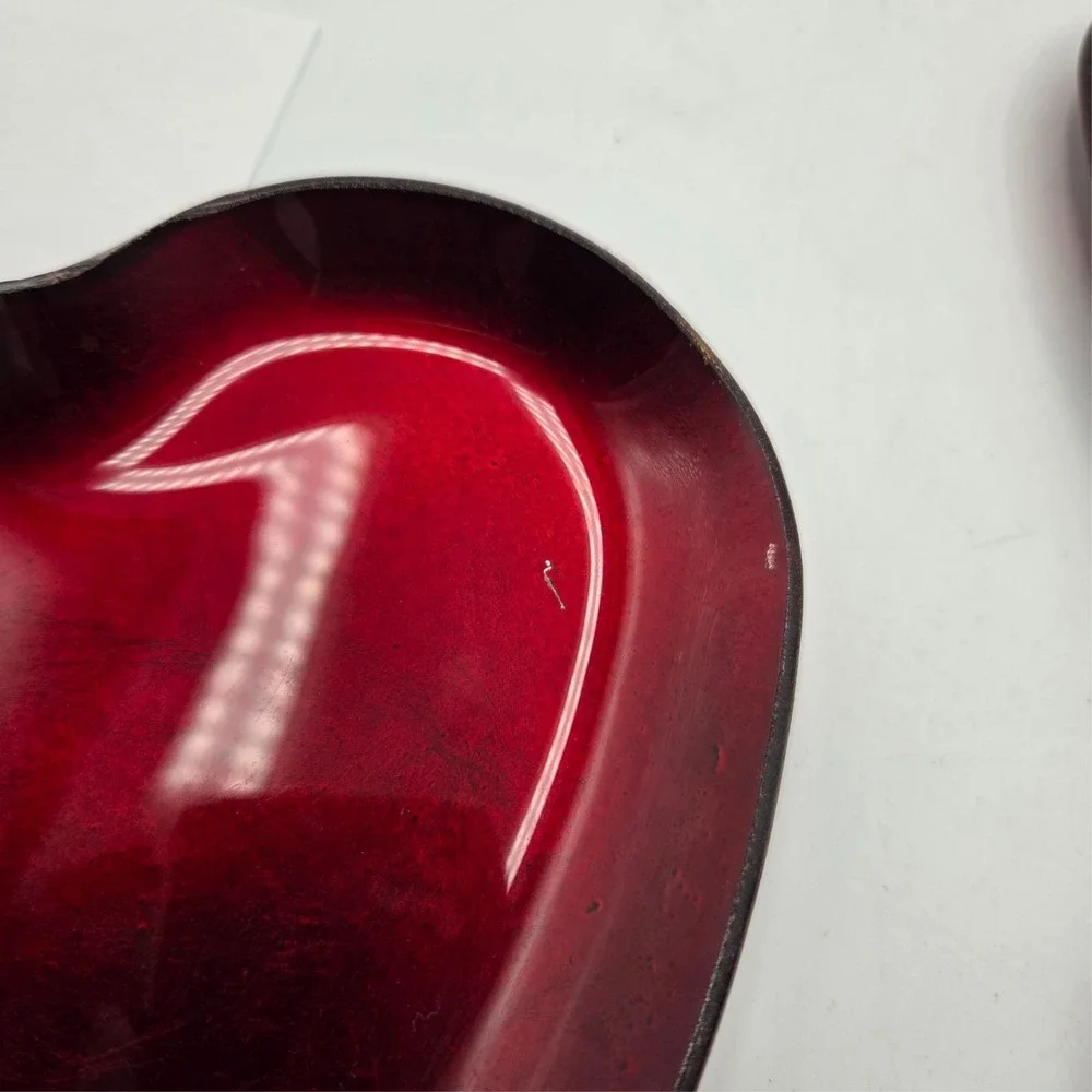 VINTAGE  Three Stackable Ruby Red Glass‎ Heart Trinket Jewelry Trays